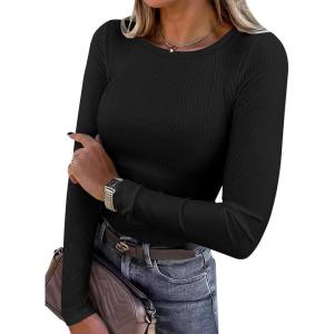 imageANRABESS Women Long Sleeve Shirts Rib Knit Slim Fit Tops Basic Tee 2025 Fall Outfits Casual TShirt Underscrubs Layer ClothesBlack