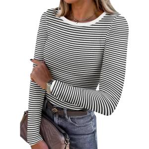 imageANRABESS Women Long Sleeve Shirts Rib Knit Slim Fit Tops Basic Tee 2025 Fall Outfits Casual TShirt Underscrubs Layer ClothesBlack White
