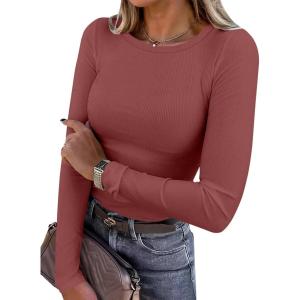 imageANRABESS Women Long Sleeve Shirts Rib Knit Slim Fit Tops Basic Tee 2025 Fall Outfits Casual TShirt Underscrubs Layer ClothesBrick Red