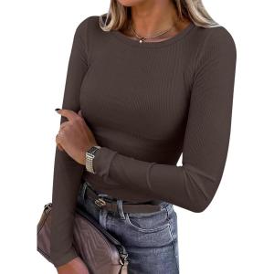 imageANRABESS Women Long Sleeve Shirts Rib Knit Slim Fit Tops Basic Tee 2025 Fall Outfits Casual TShirt Underscrubs Layer ClothesBrown