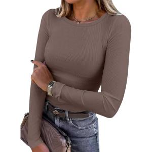 imageANRABESS Women Long Sleeve Shirts Rib Knit Slim Fit Tops Basic Tee 2025 Fall Outfits Casual TShirt Underscrubs Layer ClothesCoffee