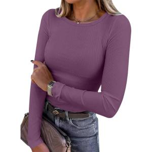 imageANRABESS Women Long Sleeve Shirts Rib Knit Slim Fit Tops Basic Tee 2025 Fall Outfits Casual TShirt Underscrubs Layer ClothesDeep Purple