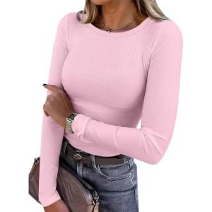 imageANRABESS Women Long Sleeve Shirts Rib Knit Slim Fit Tops Basic Tee 2025 Fall Outfits Casual TShirt Underscrubs Layer ClothesPink