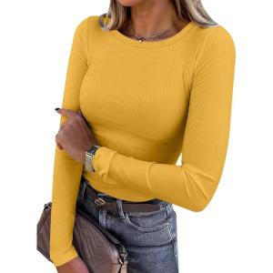 imageANRABESS Women Long Sleeve Shirts Rib Knit Slim Fit Tops Basic Tee 2025 Fall Outfits Casual TShirt Underscrubs Layer ClothesYellow
