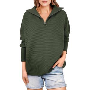 imageANRABESS Women Quarter Zip Oversized Casual Loose Rib Knit Cozy Pullover Sweaters Top 2025 Fall Fashion Outfits ClothesArmy Green