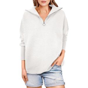 imageANRABESS Women Quarter Zip Oversized Casual Loose Rib Knit Cozy Pullover Sweaters Top 2025 Fall Fashion Outfits ClothesCream  White