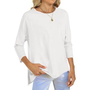 imageANRABESS Womens 34 Length Sleeve Tops Loose Fit Tunic Shirts Oversized Spring Summer Casual Crew Neck Basic Boxy TeeWhite