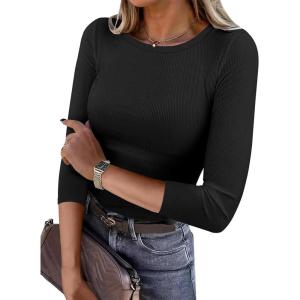 imageANRABESS Womens 34 Long Sleeve Tops Ribbed Knit Slim Fitted Shirts Basic Tee Fall Outfits 2025 Fashion Y2K ClothesBlack