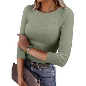 imageANRABESS Womens 34 Long Sleeve Tops Ribbed Knit Slim Fitted Shirts Basic Tee Fall Outfits 2025 Fashion Y2K ClothesSage Green