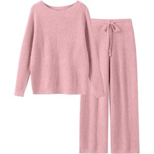 imageANRABESS Womens Fuzzy Fleece Lounge Pajama Set 2 Piece Outfits Long Sleeve Top Sweater Pants Loungewear Pj Sets 2025 FallBlush Pink