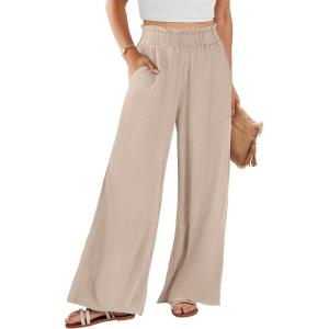 imageANRABESS Womens Linen Pants 2025 Summer Casual Loose Wide Leg Palazzo Pants High Waist Flowy Beach Trousers Work OutfitsApricot