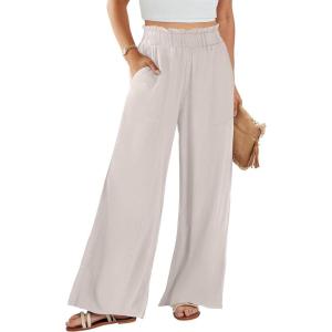 imageANRABESS Womens Linen Pants 2025 Summer Casual Loose Wide Leg Palazzo Pants High Waist Flowy Beach Trousers Work OutfitsBeige