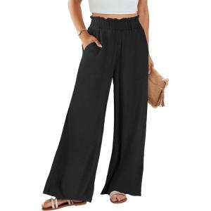 imageANRABESS Womens Linen Pants 2025 Summer Casual Loose Wide Leg Palazzo Pants High Waist Flowy Beach Trousers Work OutfitsBlack