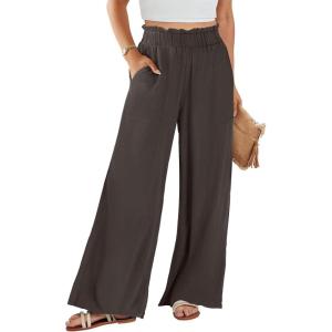 imageANRABESS Womens Linen Pants 2025 Summer Casual Loose Wide Leg Palazzo Pants High Waist Flowy Beach Trousers Work OutfitsCoffee
