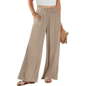 imageANRABESS Womens Linen Pants 2025 Summer Casual Loose Wide Leg Palazzo Pants High Waist Flowy Beach Trousers Work OutfitsKhaki