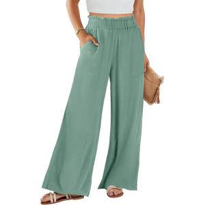 imageANRABESS Womens Linen Pants 2025 Summer Casual Loose Wide Leg Palazzo Pants High Waist Flowy Beach Trousers Work OutfitsMint Green