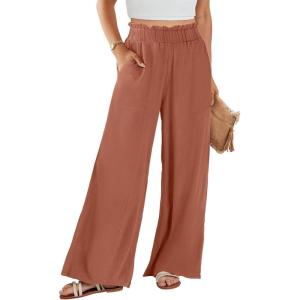 imageANRABESS Womens Linen Pants 2025 Summer Casual Loose Wide Leg Palazzo Pants High Waist Flowy Beach Trousers Work OutfitsRust Orange