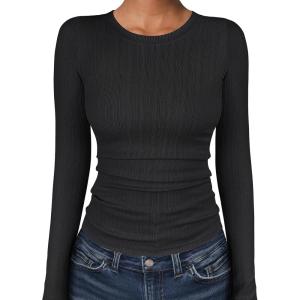 imageANRABESS Womens Long Sleeve Shirts Crewneck Ribbed Knitted Slim Fitted Tops Basic Tee 2025 Fall Outfits Dressy Casual BlouseBlack