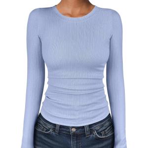 imageANRABESS Womens Long Sleeve Shirts Crewneck Ribbed Knitted Slim Fitted Tops Basic Tee 2025 Fall Outfits Dressy Casual BlouseLight Blue
