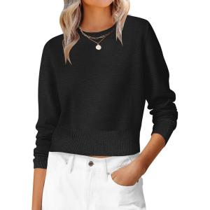 imageANRABESS Womens Long Sleeve Sweaters Cropped Crew Neck Business Casual Light Weight Sweater Tops Fall Fashion Clothes 2025Black