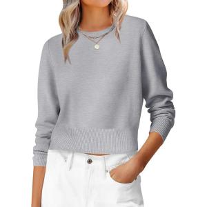 imageANRABESS Womens Long Sleeve Sweaters Cropped Crew Neck Business Casual Light Weight Sweater Tops Fall Fashion Clothes 2025Grey