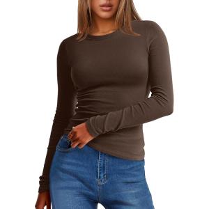 imageANRABESS Womens Long Sleeve Thermal Shirts Slim Fit Basic Tee Tops Warm Fleece Undershirts 2025 Fall Winter Layer OutfitsCoffee