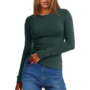 imageANRABESS Womens Long Sleeve Thermal Shirts Slim Fit Basic Tee Tops Warm Fleece Undershirts 2025 Fall Winter Layer OutfitsDeep Green