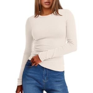 imageANRABESS Womens Long Sleeve Thermal Shirts Slim Fit Basic Tee Tops Warm Fleece Undershirts 2025 Fall Winter Layer OutfitsParchment