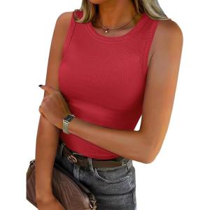 imageANRABESS Womens Sleeveless High Neck Tank Tops Fashion Summer Casual Basic Slim Fit Ribbed Racerback Top Shirt ClothesRed