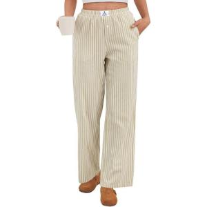 imageANRABESS Womens Striped Gingham Pants 2025 Pajama Lounge Boxer Pants Cute Comfy PJ Bottoms with Pockets Y2K Plaid OutfitsApricot White Wide Stripe