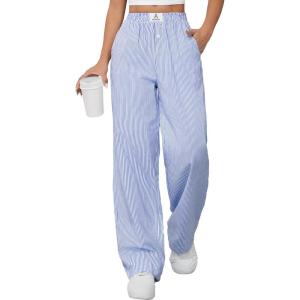 imageANRABESS Womens Striped Gingham Pants 2025 Pajama Lounge Boxer Pants Cute Comfy PJ Bottoms with Pockets Y2K Plaid OutfitsBlue White Stripe