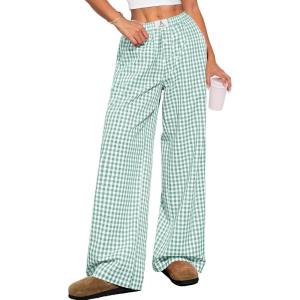 imageANRABESS Womens Striped Gingham Pants 2025 Pajama Lounge Boxer Pants Cute Comfy PJ Bottoms with Pockets Y2K Plaid OutfitsGreen White Plaid
