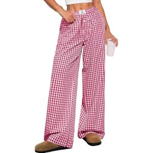 imageANRABESS Womens Striped Gingham Pants 2025 Pajama Lounge Boxer Pants Cute Comfy PJ Bottoms with Pockets Y2K Plaid OutfitsRed White Plaid
