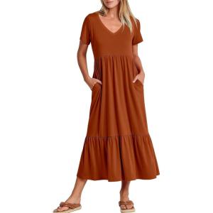 imageANRABESS Womens Summer Casual Short Sleeve T Shirts Maxi Dress Flowy V Neck Tiered Beach Vacation Sundress 2025 OutfitsBrick Red