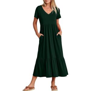 imageANRABESS Womens Summer Casual Short Sleeve T Shirts Maxi Dress Flowy V Neck Tiered Beach Vacation Sundress 2025 OutfitsDeep Green