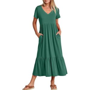 imageANRABESS Womens Summer Casual Short Sleeve T Shirts Maxi Dress Flowy V Neck Tiered Beach Vacation Sundress 2025 OutfitsGreen