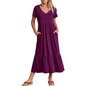 imageANRABESS Womens Summer Casual Short Sleeve T Shirts Maxi Dress Flowy V Neck Tiered Beach Vacation Sundress 2025 OutfitsPurple
