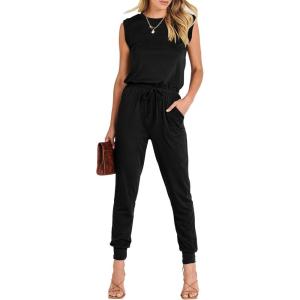 imageANRABESS Womens Summer Sleeveless Jumpsuits Casual Dressy Stretchy Crewneck Rompers One Piece Outfits Fall Fashion 2025Black