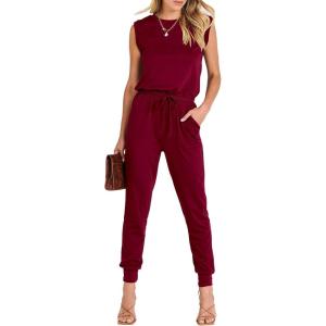 imageANRABESS Womens Summer Sleeveless Jumpsuits Casual Dressy Stretchy Crewneck Rompers One Piece Outfits Fall Fashion 2025Wine Red