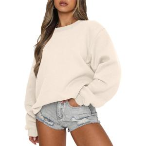 imageANRABESS Womens Sweatshirts Crewneck Fleece Oversized Pullover Sweaters Fall Winter Cute Tops Teen Girls Preppy Clothes 2025Apricot