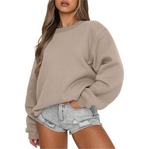imageANRABESS Womens Sweatshirts Crewneck Fleece Oversized Pullover Sweaters Fall Winter Cute Tops Teen Girls Preppy Clothes 2025Khaki Brown