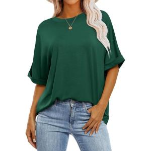 imageANRABESS Womens Tops Oversized T Shirts Short Sleeve Crewneck Summer Casual Loose Basic Tee Shirt 2025 Trendy Fashion ClothesDark Green