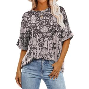 imageANRABESS Womens Tops Oversized T Shirts Short Sleeve Crewneck Summer Casual Loose Basic Tee Shirt 2025 Trendy Fashion ClothesFloral Black Print
