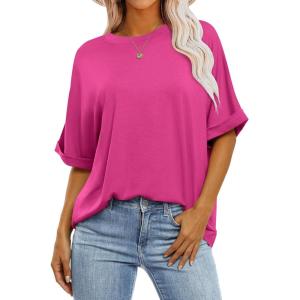 imageANRABESS Womens Tops Oversized T Shirts Short Sleeve Crewneck Summer Casual Loose Basic Tee Shirt 2025 Trendy Fashion ClothesHot Pink