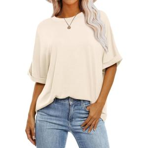 imageANRABESS Womens Tops Oversized T Shirts Short Sleeve Crewneck Summer Casual Loose Basic Tee Shirt 2025 Trendy Fashion ClothesLight Apricot