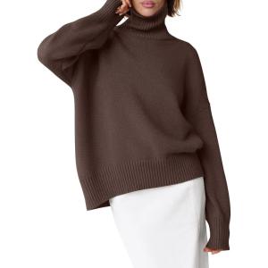 imageANRABESS Womens Turtleneck Sweaters Oversized Chunky Long Sleeve Knit High Low Hem Pullover Top 2025 Fall Winter FashionChocola