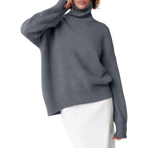 imageANRABESS Womens Turtleneck Sweaters Oversized Chunky Long Sleeve Knit High Low Hem Pullover Top 2025 Fall Winter FashionDark Gray