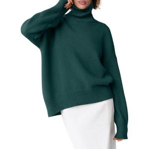 imageANRABESS Womens Turtleneck Sweaters Oversized Chunky Long Sleeve Knit High Low Hem Pullover Top 2025 Fall Winter FashionDark Green