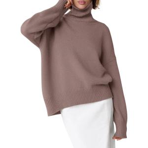 imageANRABESS Womens Turtleneck Sweaters Oversized Chunky Long Sleeve Knit High Low Hem Pullover Top 2025 Fall Winter FashionNutmeg
