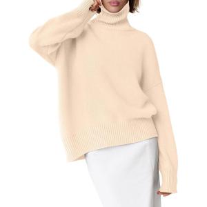 imageANRABESS Womens Turtleneck Sweaters Oversized Chunky Long Sleeve Knit High Low Hem Pullover Top 2025 Fall Winter FashionParchment